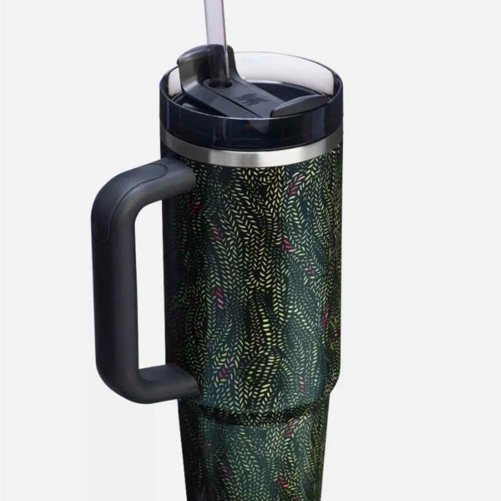 Stanley x CALIA Patterned Quencher Tumbler 40oz Black Green with Handle & Straw - Picture 2 of 6